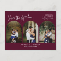 Modern Burgundy Arch Photo QR Code Save the Date