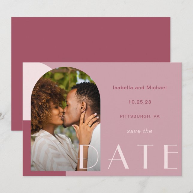 Modern Burgundy Arch Photo Wedding Save The Date (Front/Back)