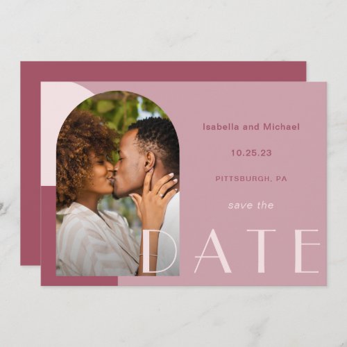 Modern Burgundy Arch Photo Wedding Save The Date