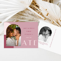 Modern Burgundy Arch Photo Wedding Save the Date