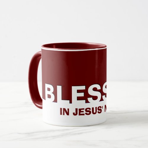 Modern Burgundy BLESSED In Jesus Name Christian Mug