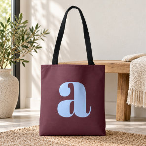 Modern Burgundy Blue Bold Retro Monogram Initial Tote Bag