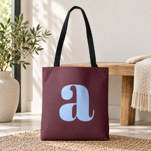 Modern Burgundy Blue Bold Retro Monogram Initial Tote Bag