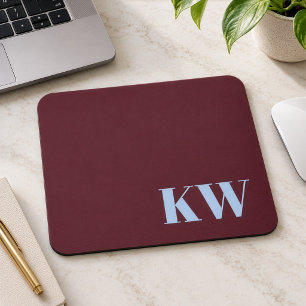 Modern Burgundy Blue Monogram Initials Custom Mouse Pad