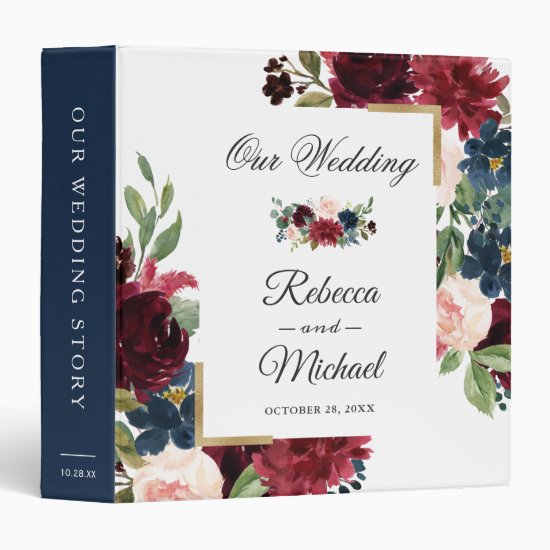 Modern Burgundy Blush Floral Wedding Albums 3 Ring Binder