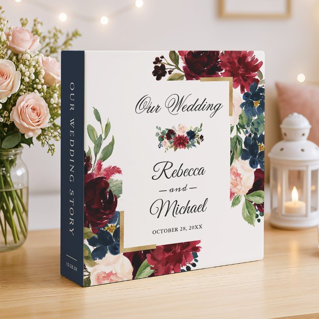 Modern Burgundy Blush Floral Wedding Albums 3 Ring Binder (Creator Uploaded)