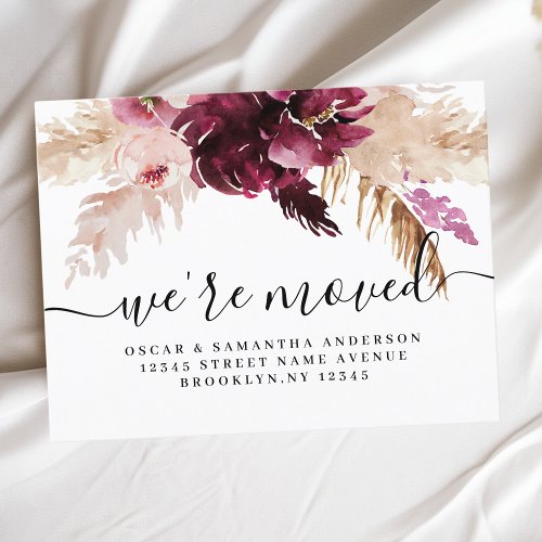 Modern Burgundy Blush Pink  Floral  Announcement Postcard