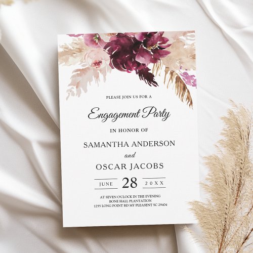 Modern Burgundy Blush Pink  Floral  Invitation