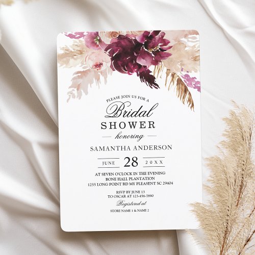 Modern Burgundy Blush Pink  Floral  Invitation