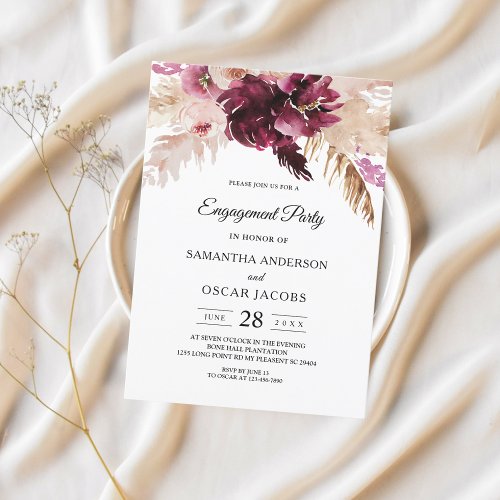 Modern Burgundy Blush Pink  Floral  Invitation