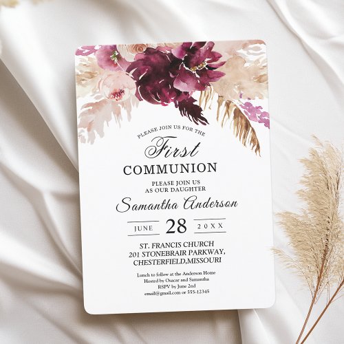 Modern Burgundy Blush Pink  Floral  Invitation