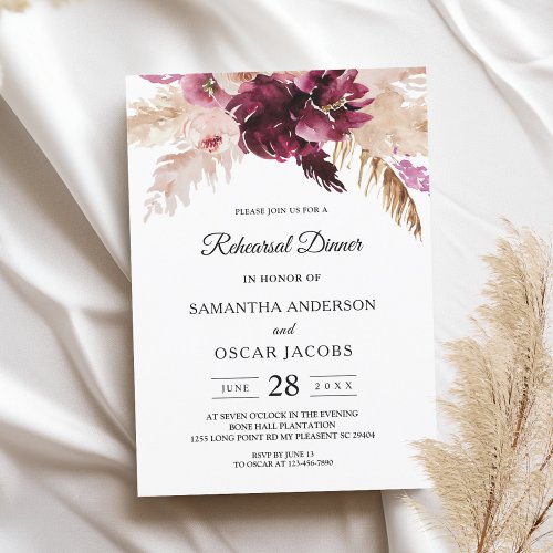 Modern Burgundy Blush Pink  Floral  Invitation