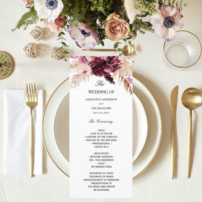 Modern Burgundy Blush Pink  Floral  Menu (Creator Uploaded)