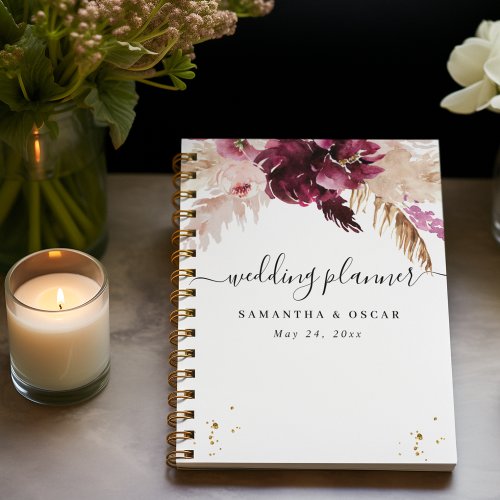 Modern Burgundy Blush Pink  Floral  Planner