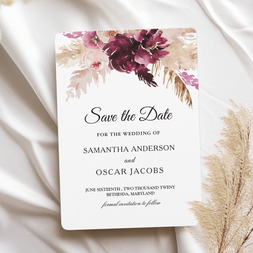 Modern Burgundy Blush Pink  Floral  Save The Date