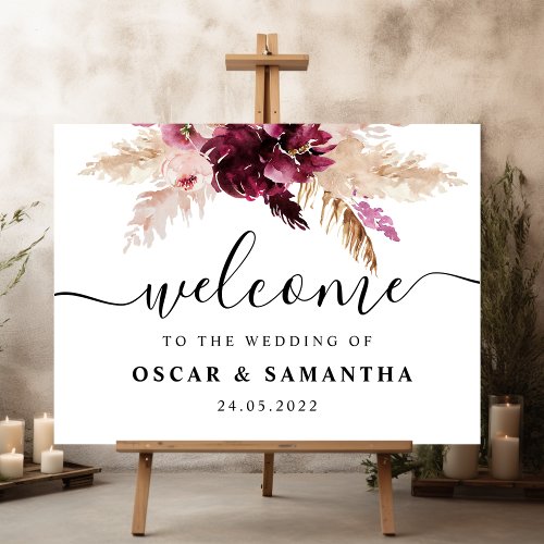 Modern Burgundy Blush Pink  Floral  Sign