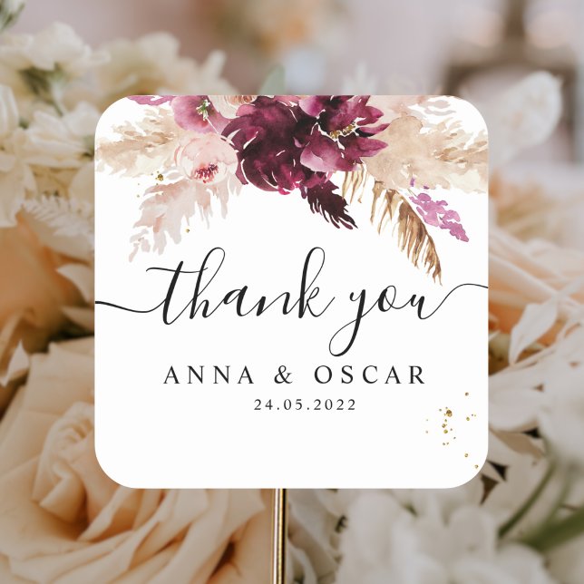 Modern Burgundy Blush Pink  Floral  Square Sticker (Creator Uploaded)