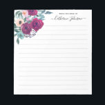 Modern Burgundy Blush Pink Floral Watercolor Desk Notepad<br><div class="desc">Modern Burgundy Blush Pink Floral Watercolor Desk Notepad
The design features hand painted watercolor burgundy and blush pink florals and foliage.</div>