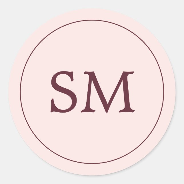 Modern Burgundy Blush Pink Wedding Monogram Classic Round Sticker (Front)