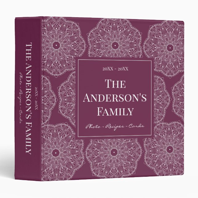 Modern Burgundy Boho Floral Family Photo Recipes 3 Ring Binder (Front/Spine)