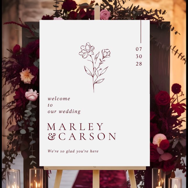 Modern Burgundy Boho Floral Wedding Welcome Sign (Creator Uploaded)