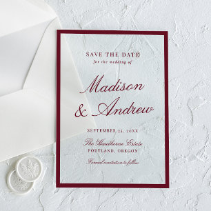 Modern Burgundy Border Wedding Save the Date