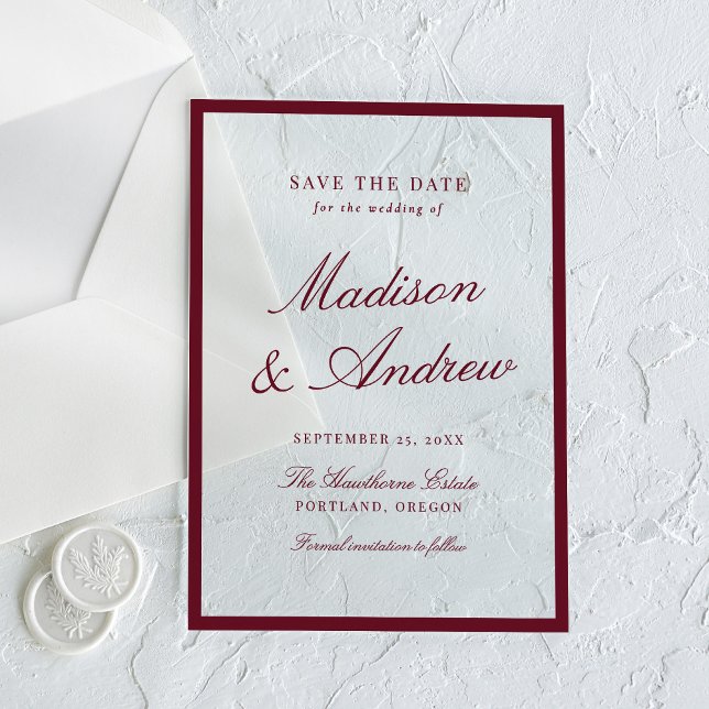 Modern Burgundy Border Wedding Save the Date (Creator Uploaded)