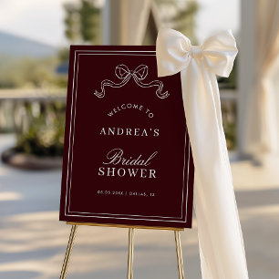 Modern Burgundy Bow Bridal Shower Welcome Sign    