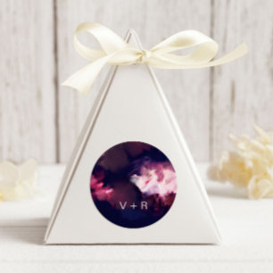 Modern Burgundy Brush Strokes Monogram Wedding Classic Round Sticker