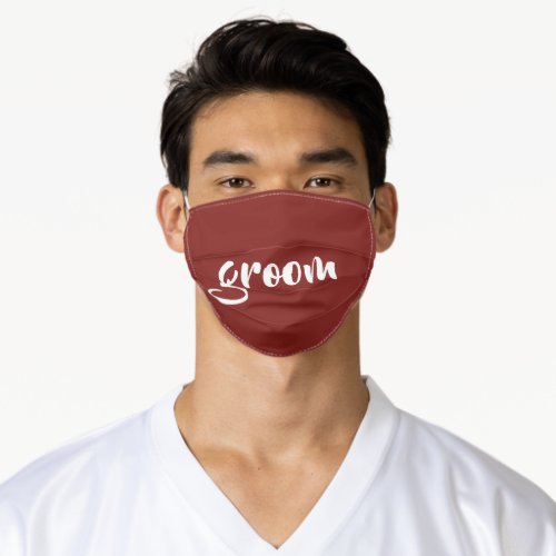 Modern Burgundy Calligraphy Groom Adult Cloth Face Mask