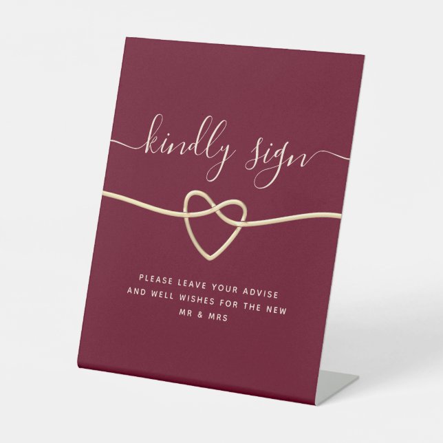Modern Burgundy Calligraphy Wedding Pedestal Sign (Front)
