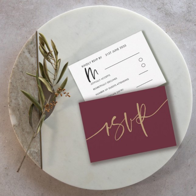 Modern Burgundy Calligraphy Wedding RSVP Card (Creator Uploaded)