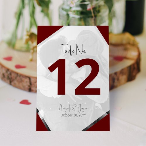 Modern Burgundy Casual Nothing Fancy Wedding  Table Number