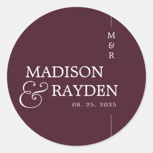 Modern Burgundy Chic Monogram Wedding Thank you Classic Round Sticker