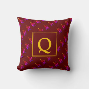 Modern BURGUNDY Christmas Tree MONOGRAM Throw Pillow