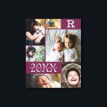 Modern Burgundy Color Block Family 6 Photo Collage Canvas Print<br><div class="desc">Modern Burgundy Wine Color Block Family 6 Photo Collage - with personalized family last name, year, and initial letter, all arranged in an elegant grid layout. This modern and sleek design displays 6 of your own pictures beautifully. Available in several colorways to match any room decor. Makes a great holiday...</div>