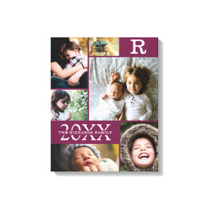 Modern Burgundy Color Block Family 6 Photo Collage Canvas Print