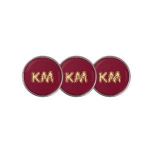 Modern Burgundy Color Yellow Monogram Initials Golf Ball Marker