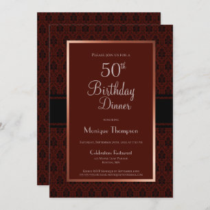 Modern Burgundy Copper 50th Birthday Dinner Party Invitation