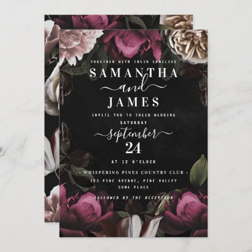 Modern Burgundy  Cream Floral Wedding Invitation