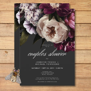Modern Burgundy & Cream Peonies Couples Shower Invitation