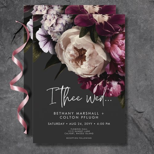 Modern Burgundy  Cream Peonies Floral Black Invitation