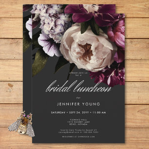 Modern Burgundy Cream Peonies Floral Bridal Lunch Invitation