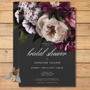 Modern Burgundy Cream Peonies Floral Bridal Shower Invitation