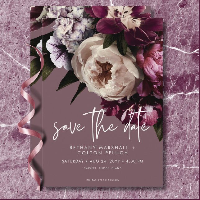 Modern Burgundy & Cream Peonies Floral Wedding Save The Date (Creator Uploaded)