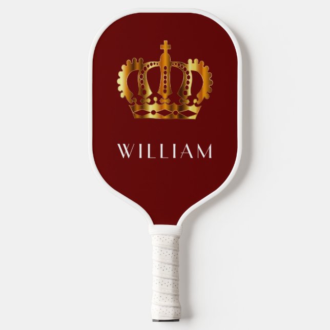 Modern Burgundy Crown Your Name Pickleball Paddle (Front)