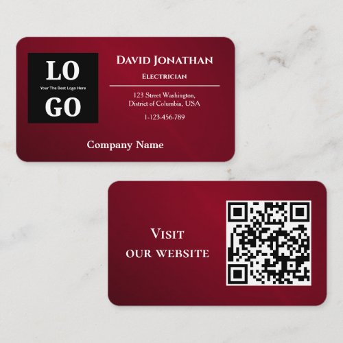 Modern Burgundy Custom Logo and QR Code Business Card