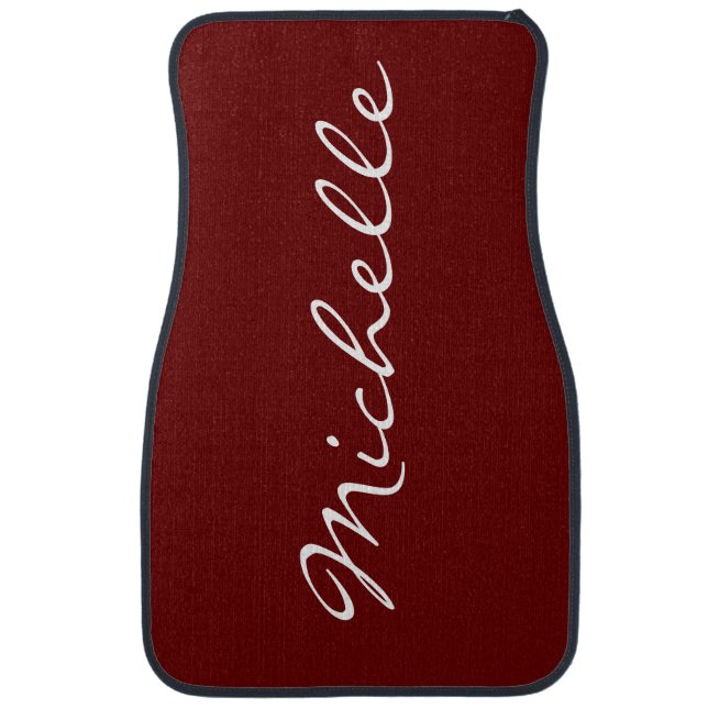 Modern Burgundy Customized Script Name Womens Car Floor Mat (Front)