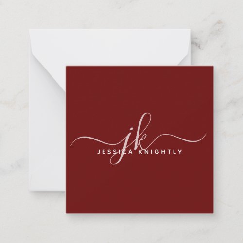 Modern Burgundy Elegant Script Initials Monogram Note Card