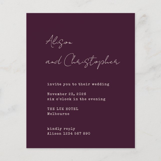 Modern Burgundy Elegant Script Wedding Invitation (Front)